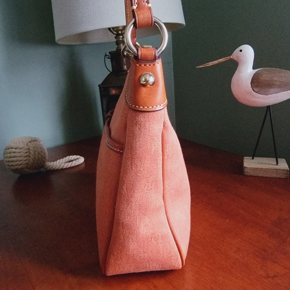 Dooney & Bourke Monogram Orange Water-repellant Coated Fabric Hobo w/Tan Leather - Picture 4 of 14